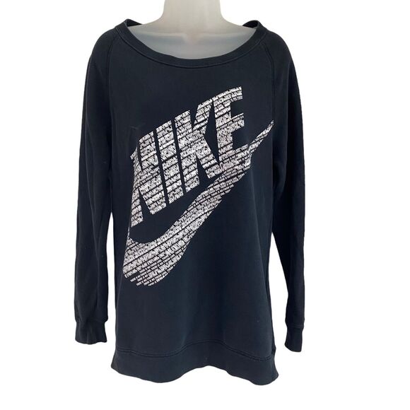 Nike XS Rally BF Sweatshirt Crewneck Black Logo Gray Oversized - Picture 1 of 10